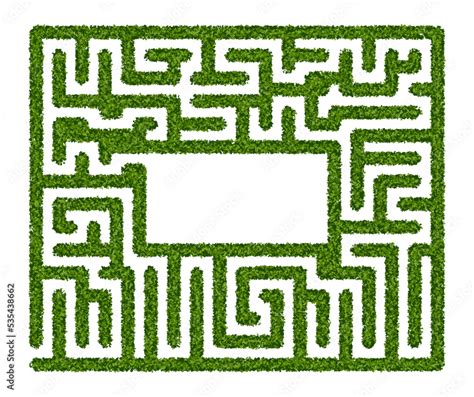 Green hedge maze with empty space in the center on a white background ...