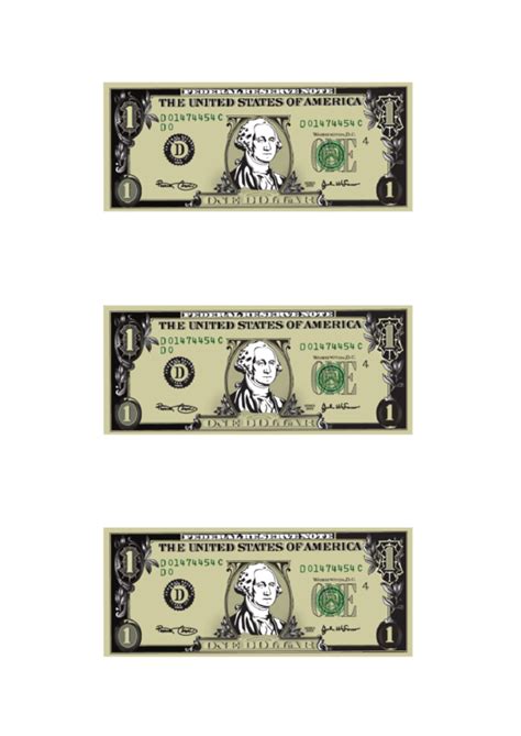 Printable 1 Dollar Bill Sheet