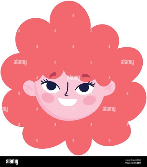 Cute Teen Girl Face Curly Hair Cartoon On White Background Vector Illustration Stock Vector