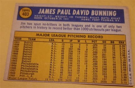 Topps Baseball Jim Bunning Philadelphia Phillies Sc Ebay