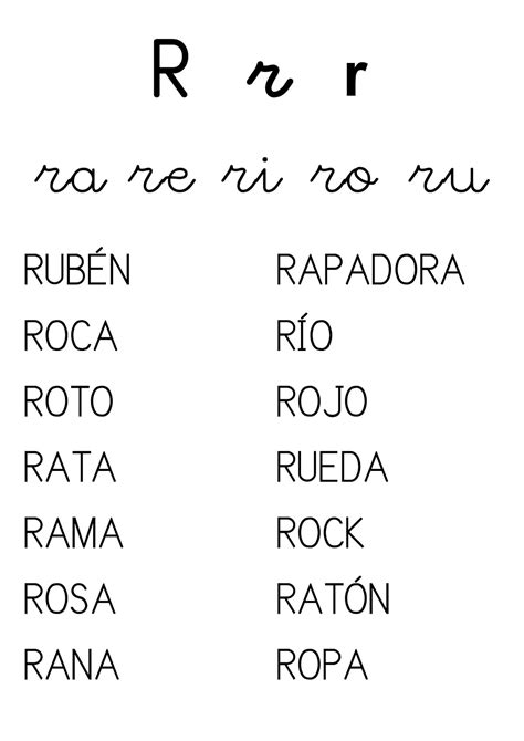 30 Ejemplos De Palabras Con R Suave Para Niños 52 Off