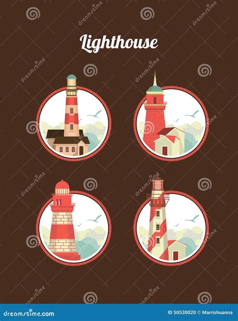 Set Icons Of Lighthouses Cartoon Vector Cartoondealer