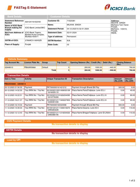 FASTag Statement | Download Free PDF | Banks | Debits And Credits