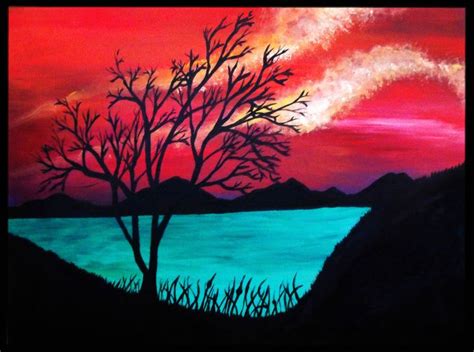 Sunset, Tree Silhouette, Water | Tree silhouette, Sunset painting ...