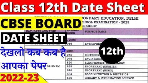 Class 12 Date Sheet 2023 Class 12th Date Sheet 2022 23 Class 12 Cbse Board Date Sheet 2022