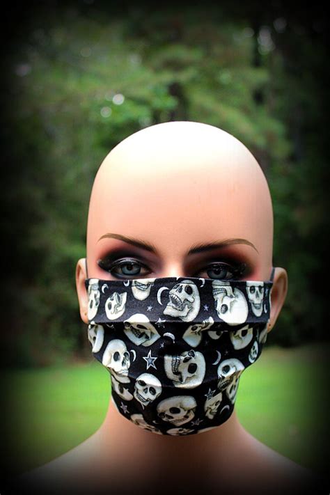 Fabric Face Mask Black With Skulls Skull Mask Laughing Etsy