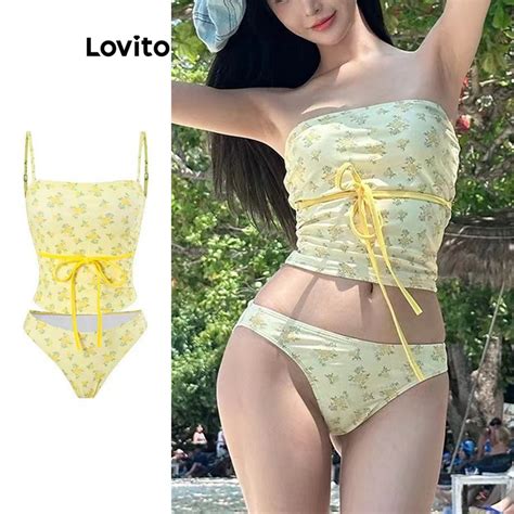 Lovito Women Sexy Ditsy Floral Lace Up Bikini Sets LNL89057 Shopee Philippines