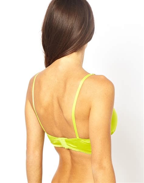 Lyst Asos Boudoir Satin Lace Trim Soft Longline Bra In Yellow