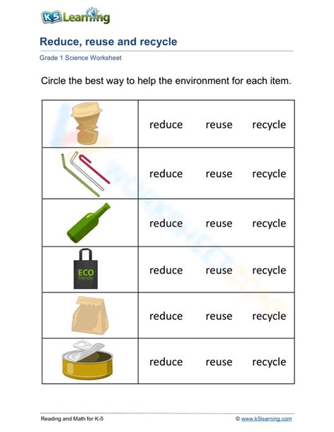 Reduce Reuse Or Recycle To Preserve Resources Worksheet