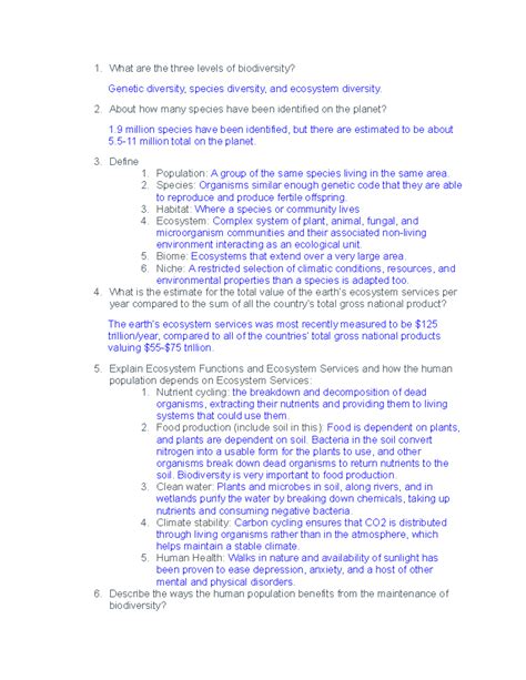 Envs Exam Study Guide What Are The Three Levels Of Biodiversity