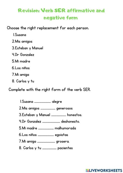 Revision verbo SER worksheet | Live Worksheets - Worksheets Library