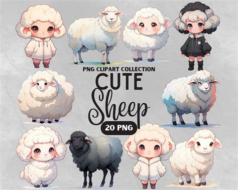 Cute Sheep Clipart Collection, Chibi Anime Sheep PNG, Cartoon Style ...