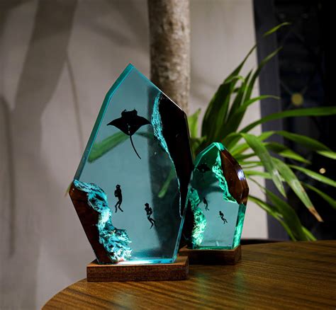 Manta Rays And Diver Night Lights Manta Rays Epoxy Lamp Etsy Sweden