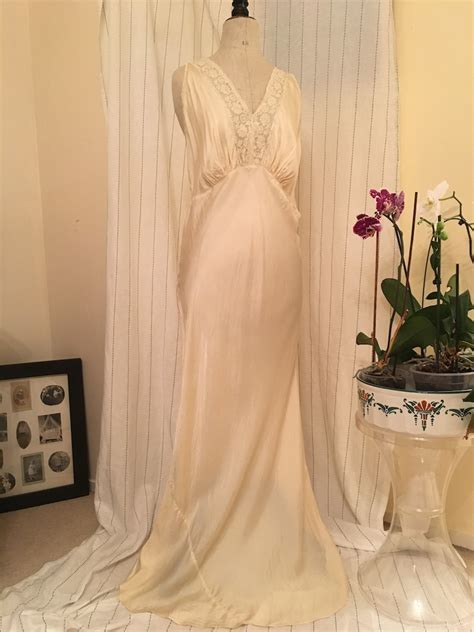 1930s Bias Cut Nightgown Silk And Lace Bias Slip Dress Etsy