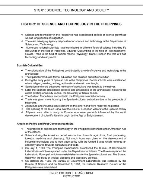 History Of Sts In Ph Lecture Notes Sts Science Technology