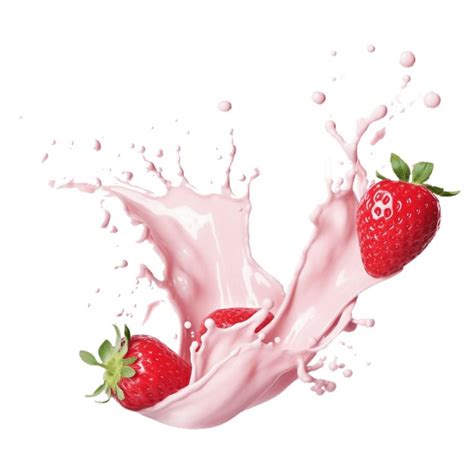 Strawberry Splash With Milk Or Yogurt On Transparent Background In