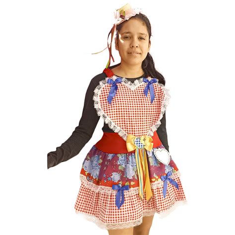Fantasia Juvenil Vestido de Festa Junina Coração e Flores - Apollo Festas