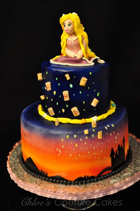 Rapunzel Birthday Cake With Floating Lanterns Sunset Airbrushed On