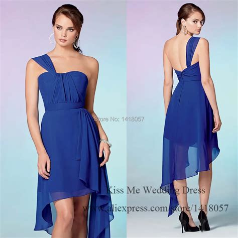 Cheap Unique Royal Blue Bridesmaid Dress 2015 Short Wedding Party Dresses One Shoulder Chiffon