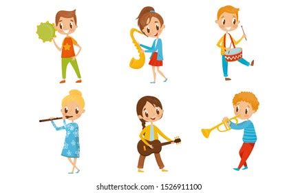 Kid Characters Playing Different Musical Instruments Stock Vector ...