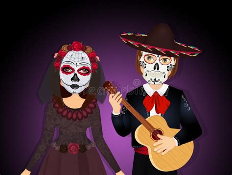 Man And Woman Masquerade For The Day Of The Dead Stock Illustration