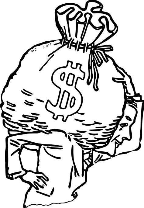 Big Bag Of Money Coloring Page Outline - Wecoloringpage.com