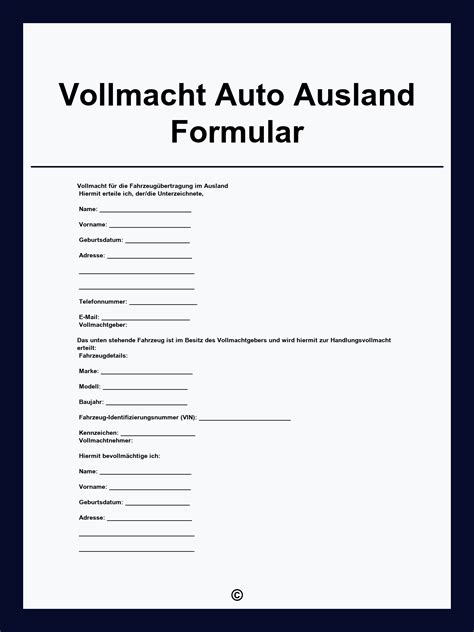 vollmacht auto ausland formular