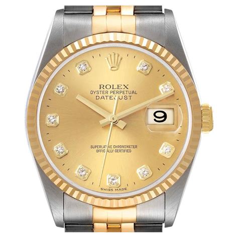 Rolex Datejust Steel Yellow Gold Champagne Diamond Dial Mens Watch