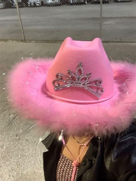 Pink Cowboy Hat Light Up Blinking Crown Tiara Pink Cowgirl Hat With