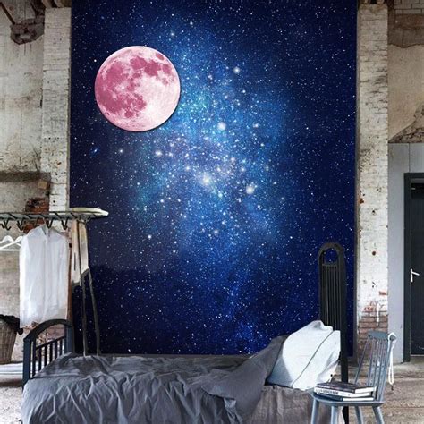 Autocollant Mural Mur 3D Lune Lumineux Fluorescent DIY Stickers Décor