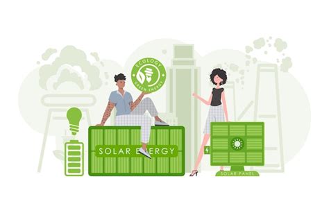 Premium Vector Woman And Man And Solar Panels Eco Energy Concept Vector