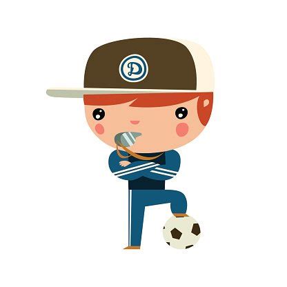 Cute Cartoon Soccer Coach. Flat Style Football Player Stock Clipart ...