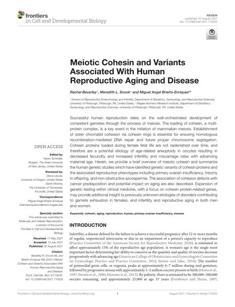 PDF Meiotic Cohesin And Variants Associated With Human Reproductive