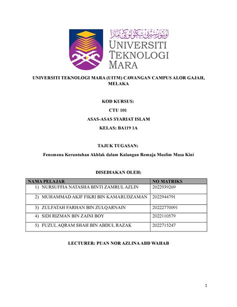 CTU 101 Assignment Sample UNIVERSITI TEKNOLOGI MARA UITM CAWANGAN