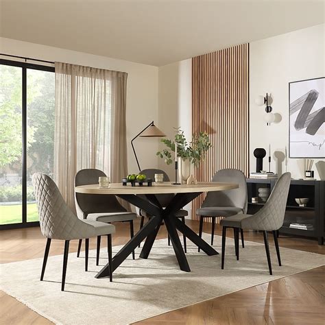 Madison Oval Dining Table Ricco Chairs Light Oak Effect Black