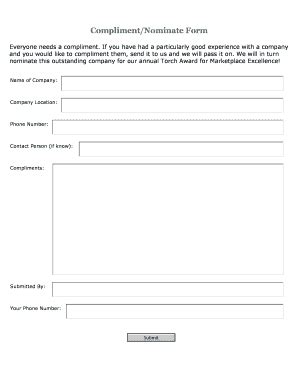 Fillable Online Compliment Nominate Form Everyone Needs A Compliment