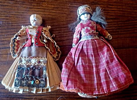 Antique German China Head Dolls In Russian And Greek National Costume