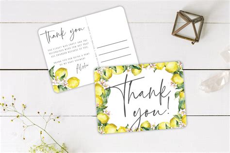 Lemon Printed Thank You Card Baby Shower Thank You Card Lemon Baby