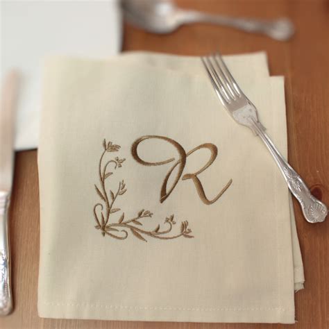 Personalised Table Napkins Monogrammed Beige Cotton Dinner Napkin