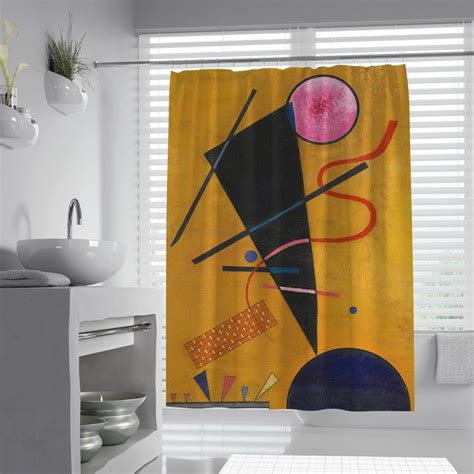 Yellow Shower Curtain Wassily Kandinsky Abstract Geometric Style Pattern Fabric Bathroom