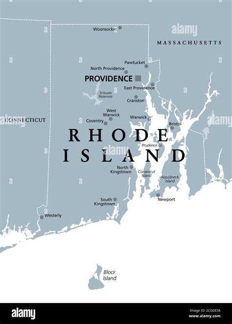 Rhode Island, political map with capital Providence. State of Rhode ...