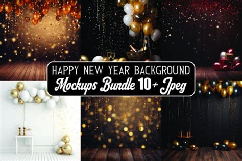 Happy New Year Backgrounds Mockup Bundle Graphic By Fly Mockup Store