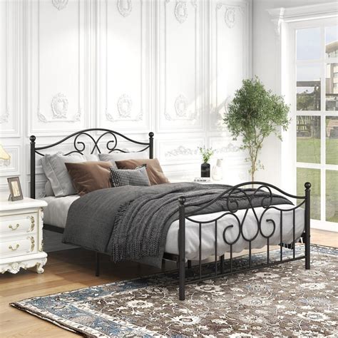 Aoolive Queen Or Full Size Optional Metal Bed Frame Vintage Style Headboard And Footboard