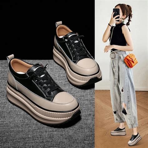 Womens Casual Lace Up Chunky Vulcanized Sneakers Miggon