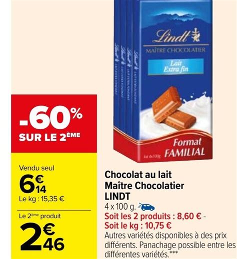 Promo Chocolat Au Lait Ma Tre Chocolatier Lindt Chez Carrefour