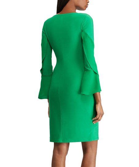 Lauren Ralph Lauren Cambridge Green Tulip Sleeve Jersey Boatneck Dress