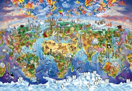 World Map Puzzle Landmarks