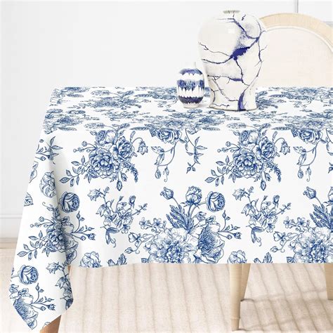 Amazon Anydesign Vintage Floral Tablecloth Rectangle Blue Flower