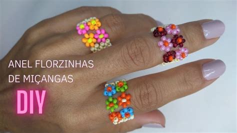 DIY Como fazer anel florzinhas de miçangas passo a passo Seed bead