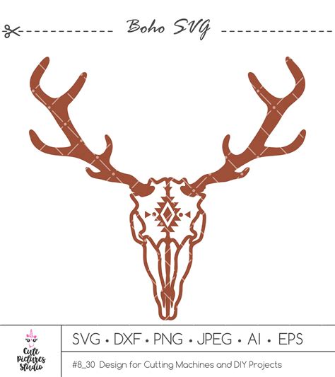 Boho Deer Skull SVG Boho Deer Antlers SVG Deer Antlers Png Etsy